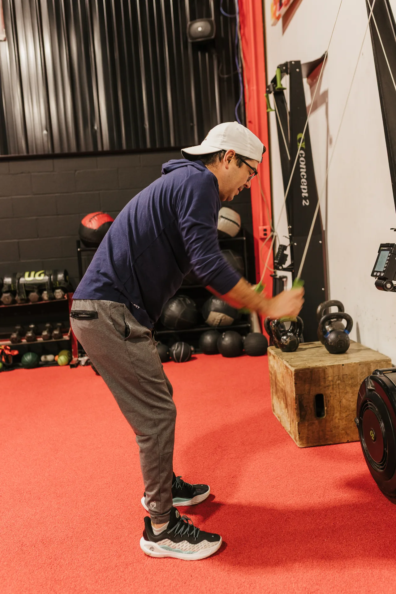 Member working through a kettlebell exercise